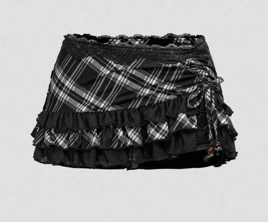 롬위 체크 프릴 미니스커트 상품이미지1