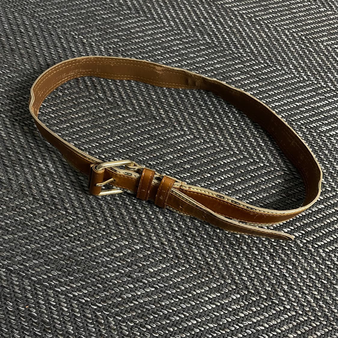 빈티지 웨스턴 체크 브라운 레더 벨트y 3940 상품이미지1