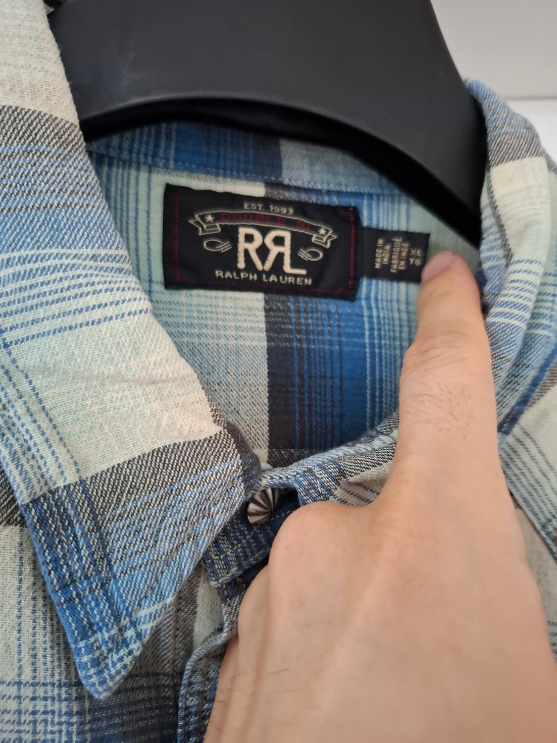 XL RRL 더블알엘 플래드 트윌 블루 체크 웨스턴 셔츠 상품이미지2