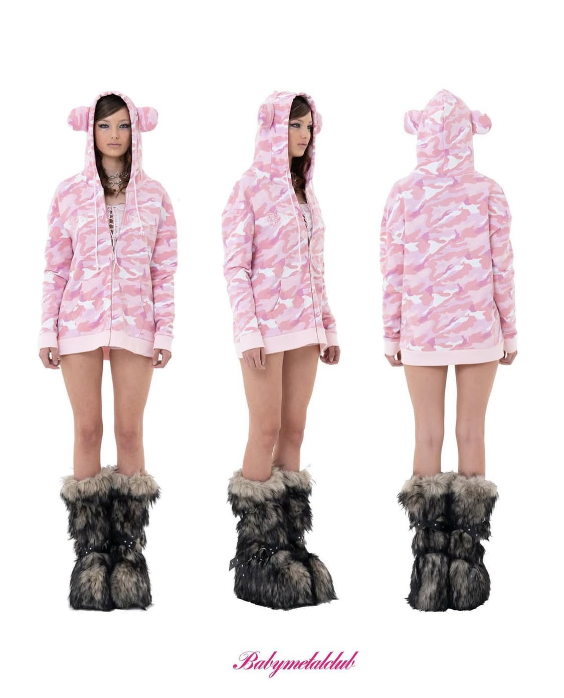 베메클 bear gal hood pink 카모 후드집업 상품이미지1