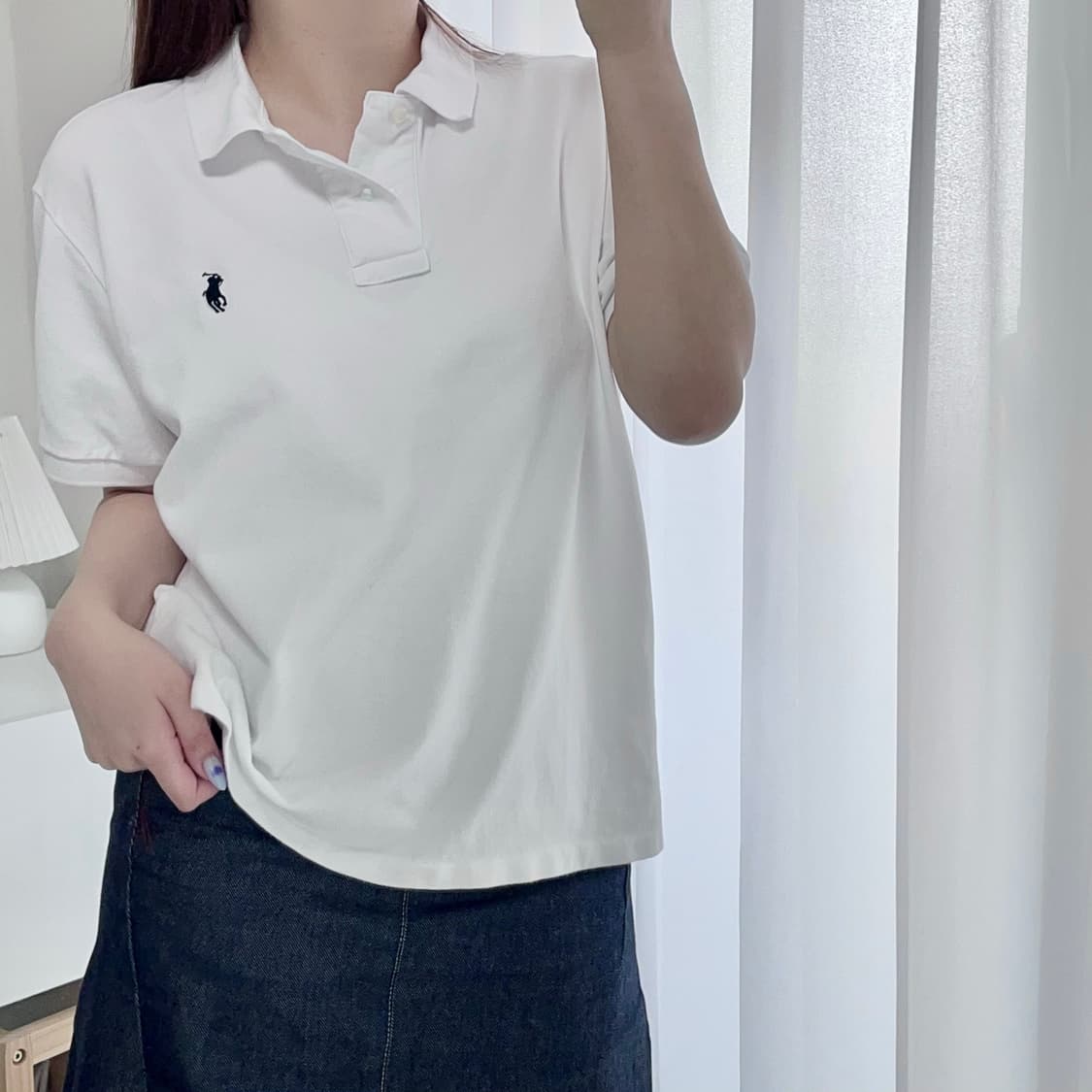 [정품] 폴로 화이트 / 네이비포니 반팔카라티 [ L ] 상품이미지1