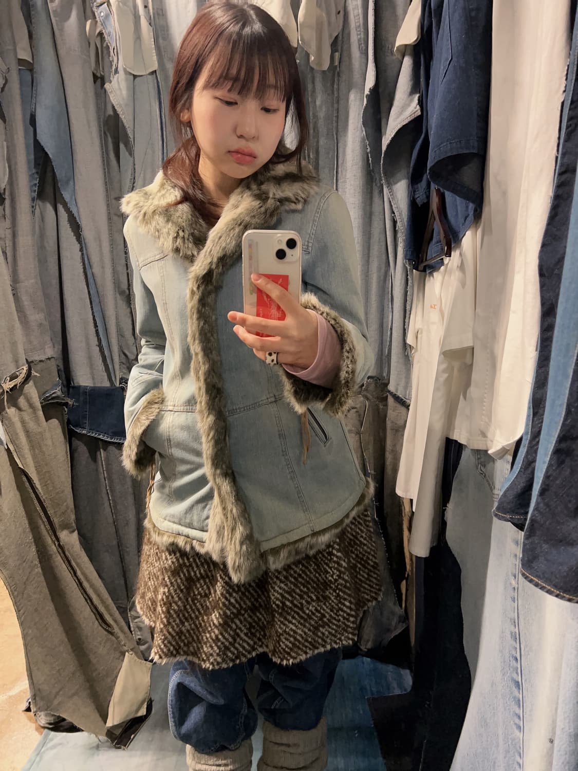 44-55 ) JPN Fur Denim Jacket 상품이미지2