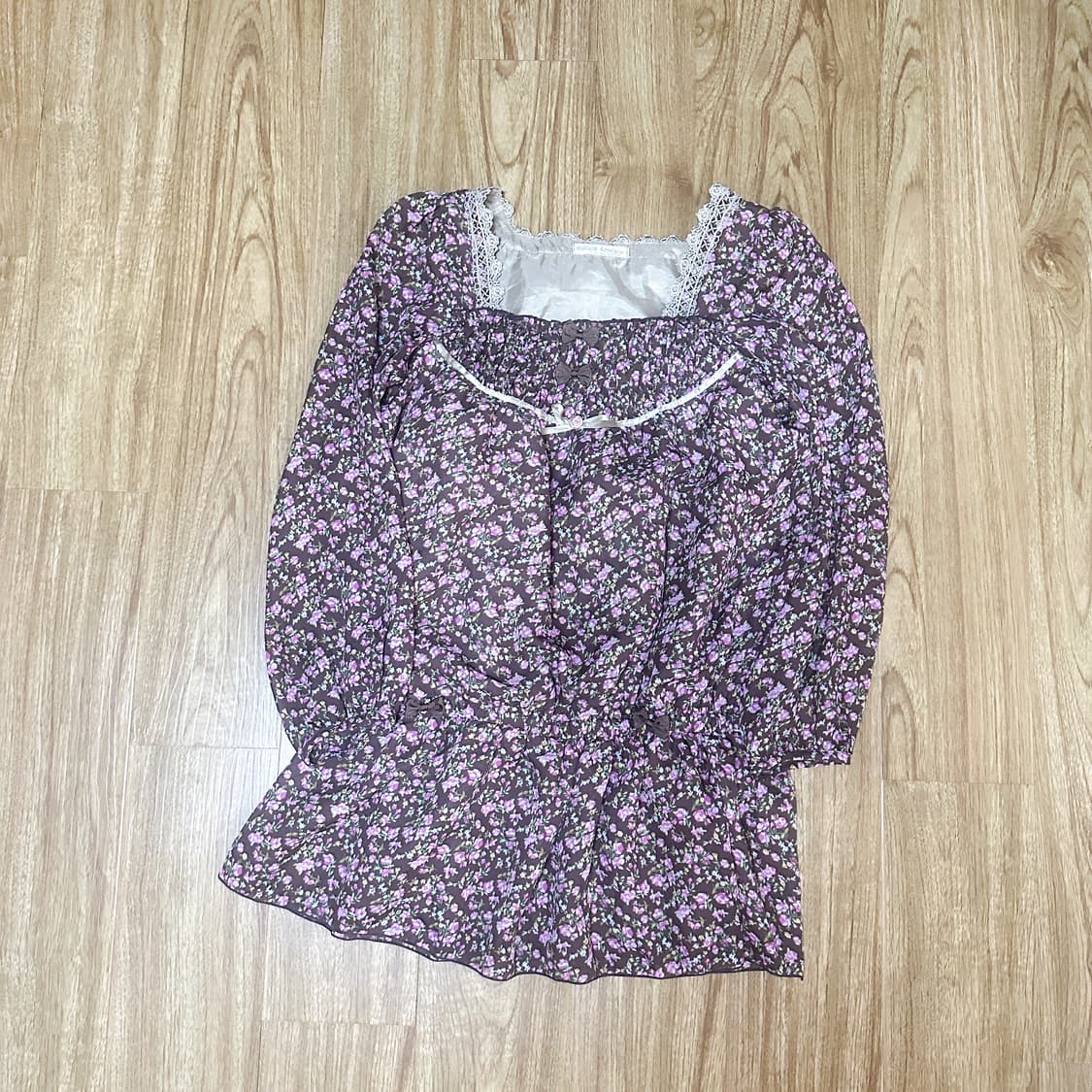 빈티지 핑크 브라운 플라워 블라우스 히메갸루 로걀 모리걸 라떼 짜잔씨 상품이미지1