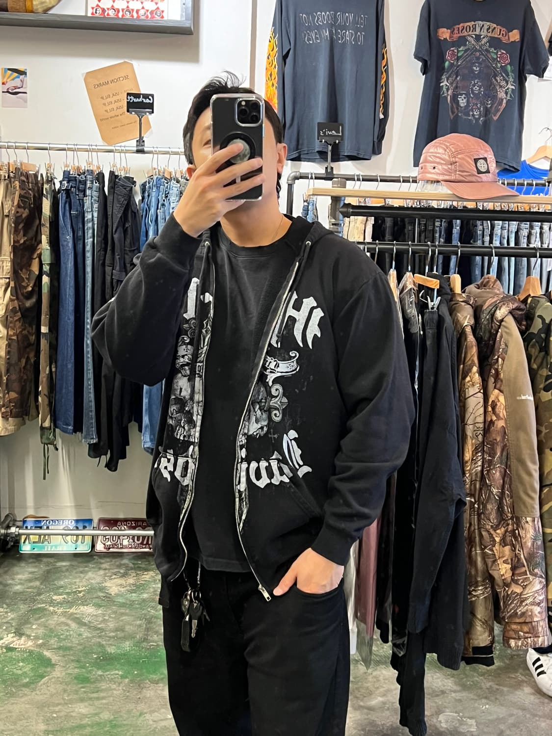 [L] 할리데이비슨 스컬 후드집업 블랙 빈티지 바이커 아메리칸 캐주얼 상품이미지5