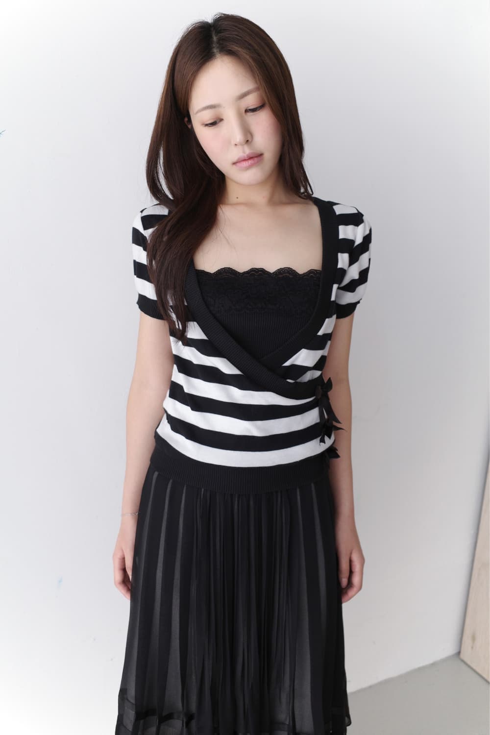 stripe lace half T 상품이미지5