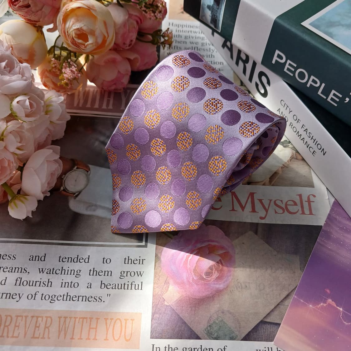 아쿠아스큐텀 퍼플핑크 도트 패턴 넥타이 9.2cm A+등급 E821 상품이미지4