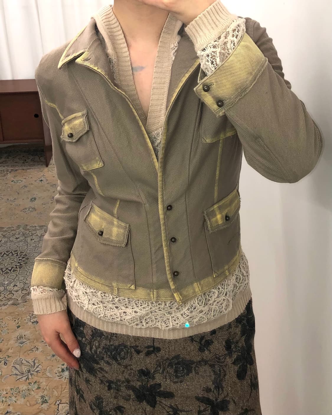 뮤트 브라운 체크 포인트 자켓 상품이미지2