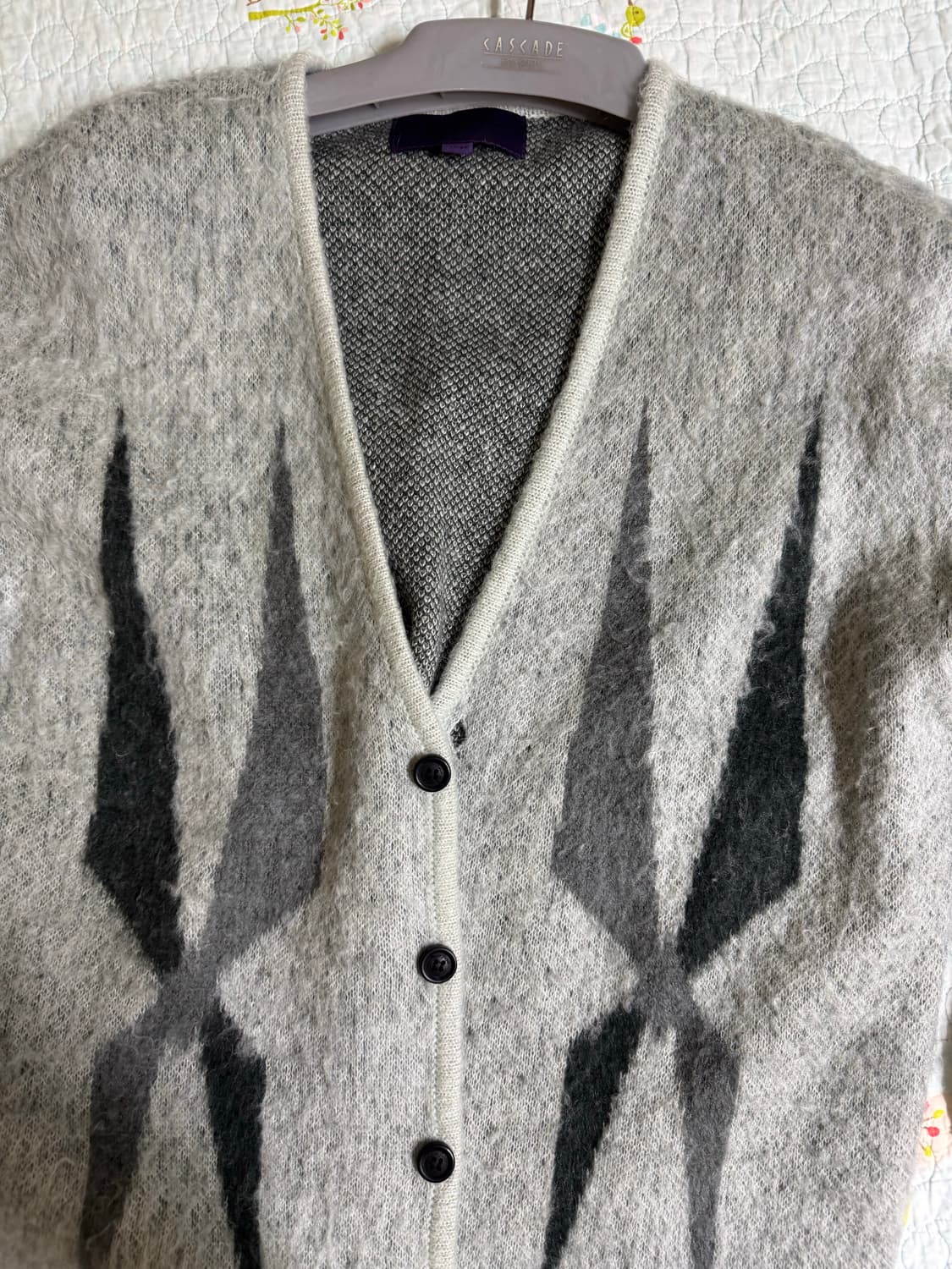 비슬로우 퍼플라인 아가일 모헤어 브이넥 니트 가디건 상품이미지5