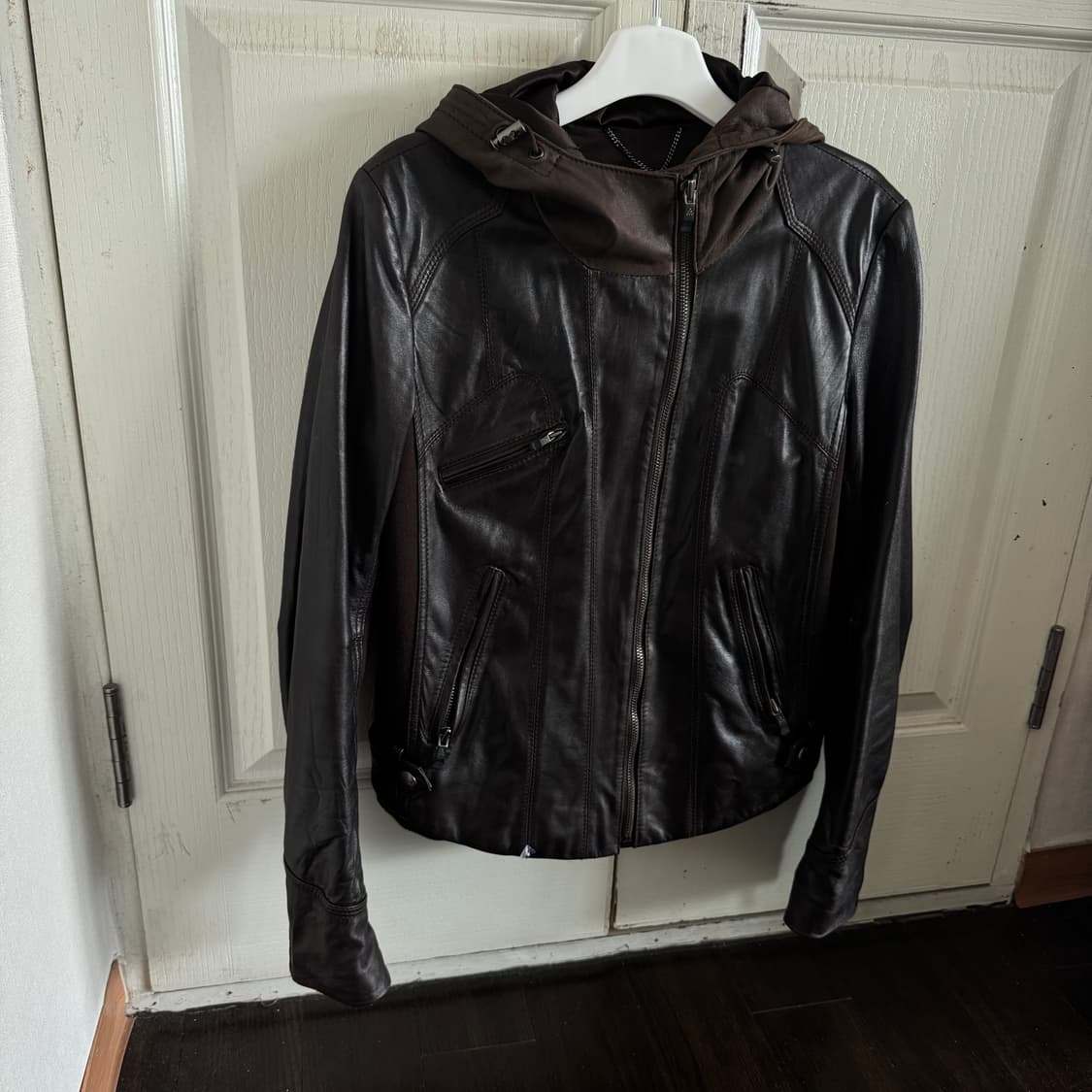 Vintage Hoodie Leather Jacket 상품이미지1