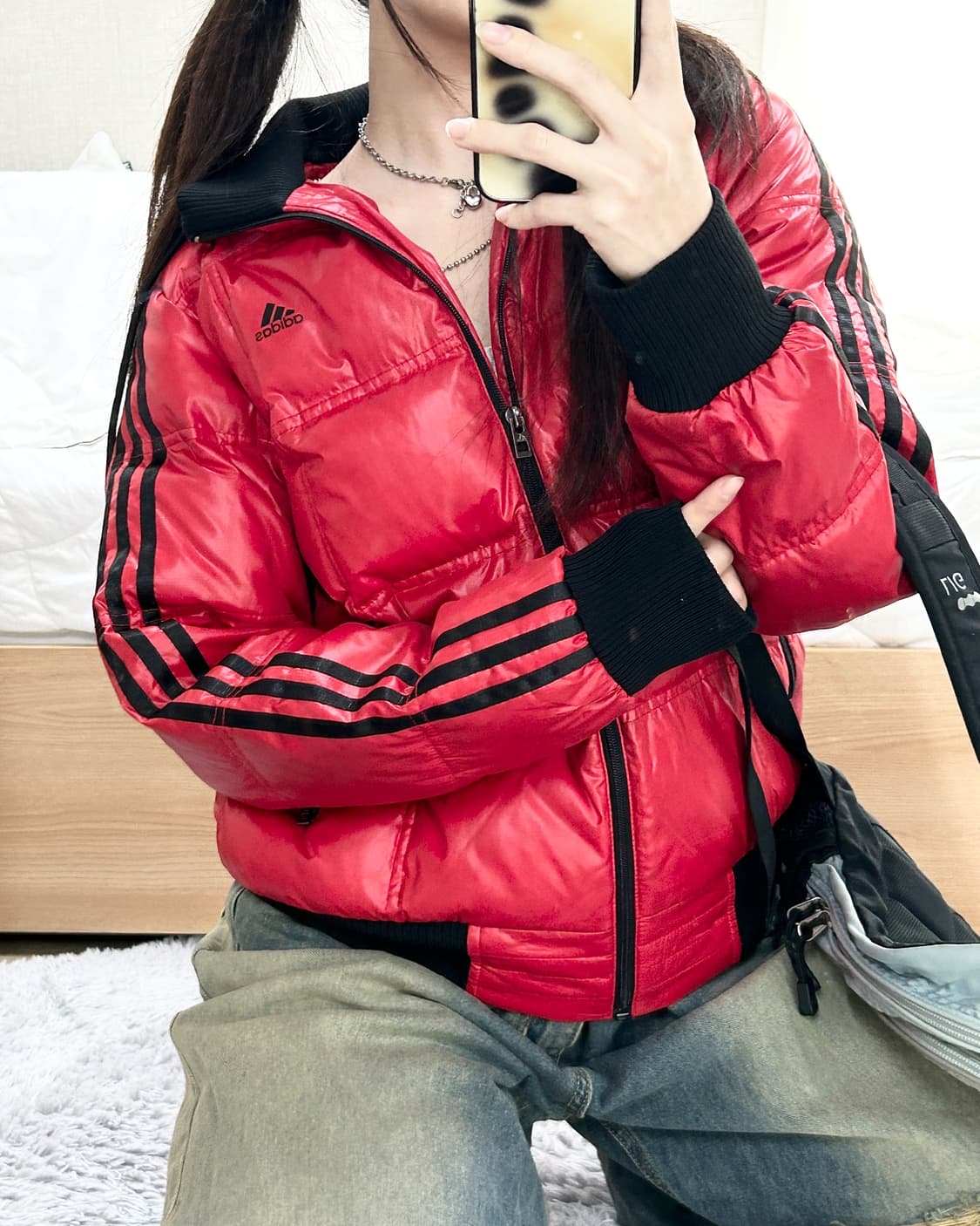 아디다스 레드 삼선 덕다운 패딩 상품이미지5