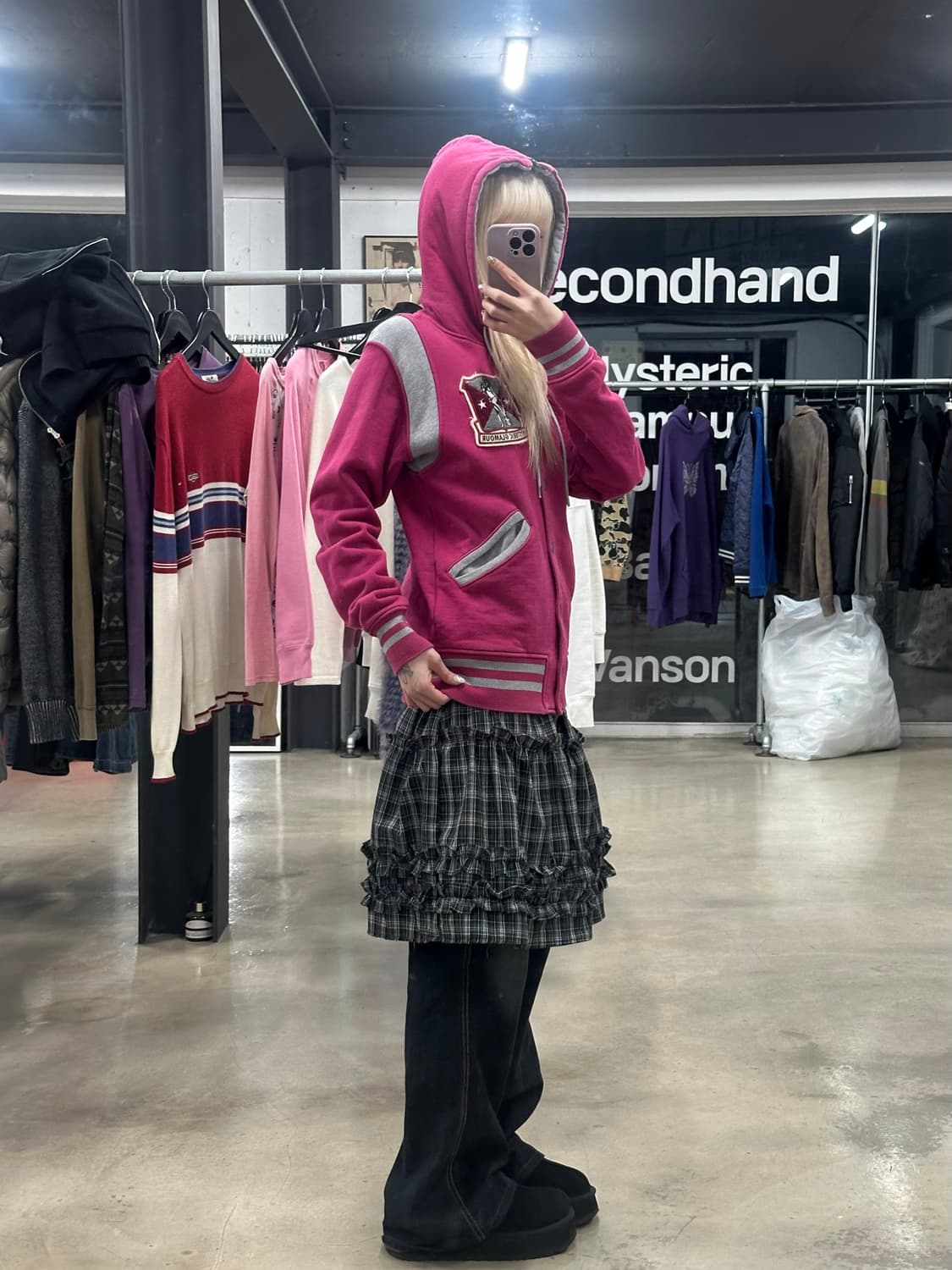 히스테릭 글래머 핑크 배색 후드 집업 상품이미지3