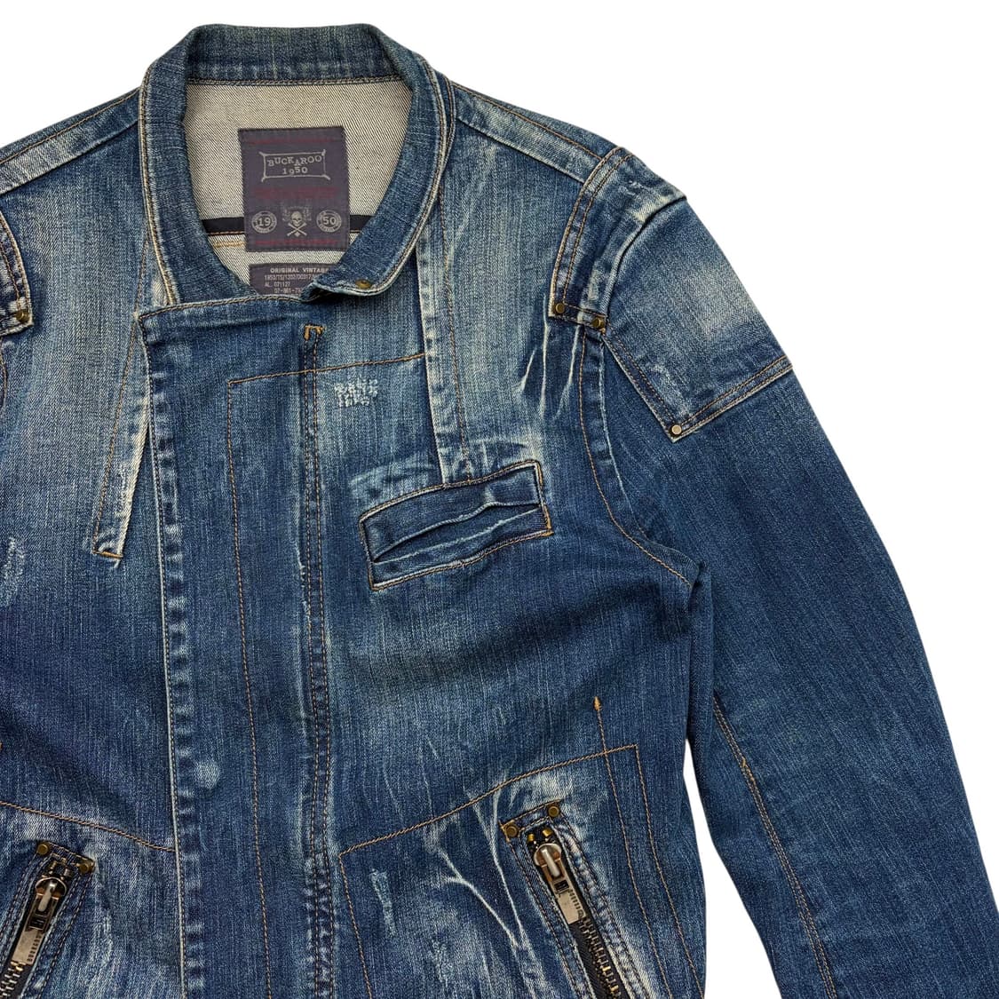 버커루 빈티지 y2k 아이스워싱 데님 바이커 자켓 M 상품이미지2
