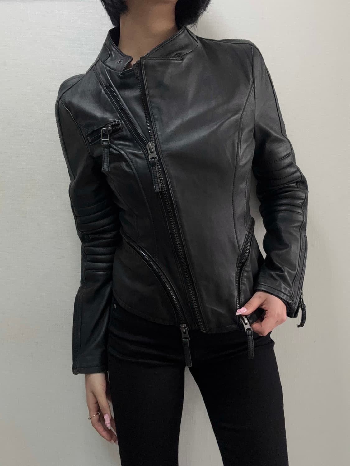 [램스킨] ZARA 퀼팅 슬림핏 바이커 레더자켓 상품이미지2