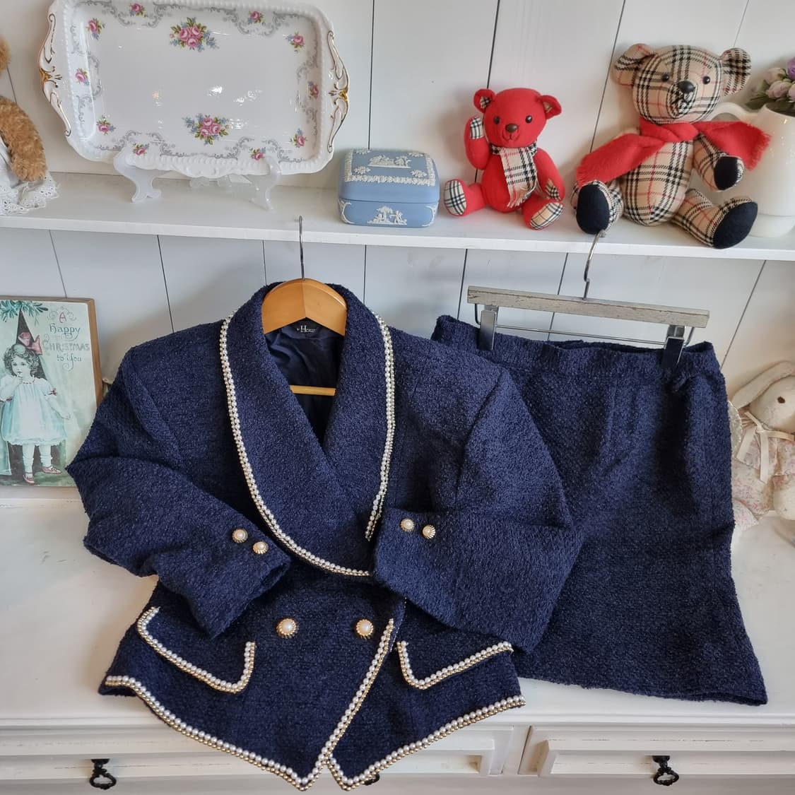 트위드 진주 트리밍 셋업 / 자켓+스커트 세트 상품이미지5