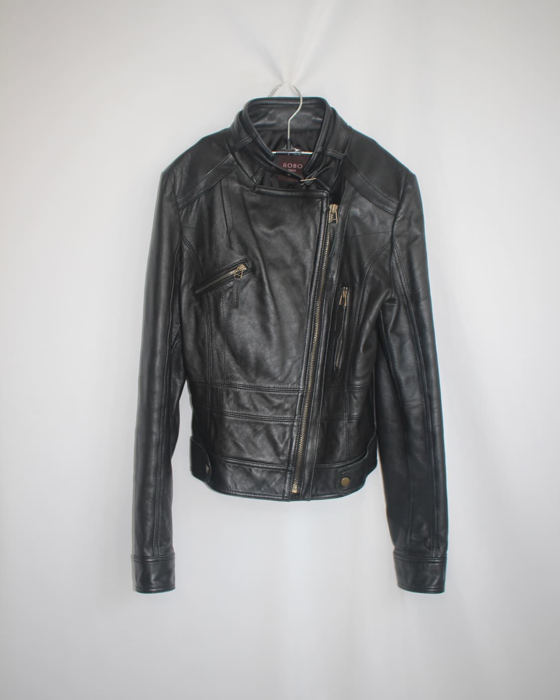 Leather skin-black diagonal lamb jacket 상품이미지4