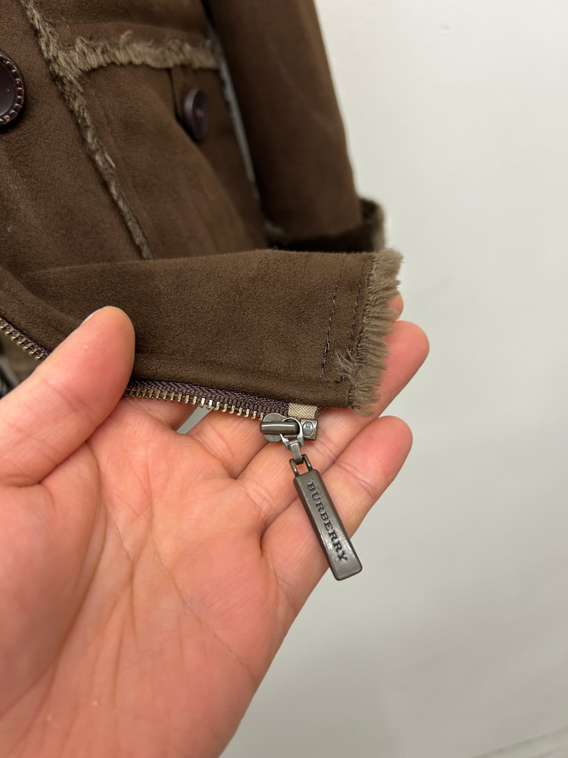 빈티지 버버리 런던 브라운 스웨이드 무스탕 후드 자켓 상품이미지5