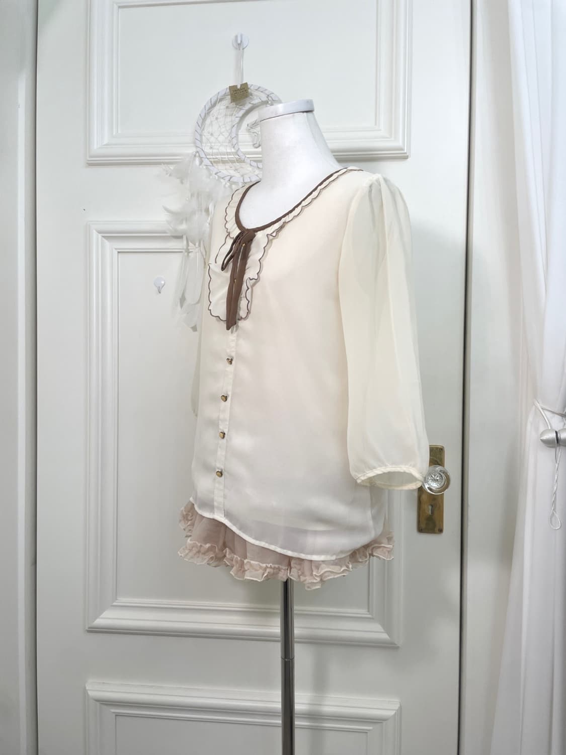 ivory brown bow ruffle blouse(size-M) 상품이미지2