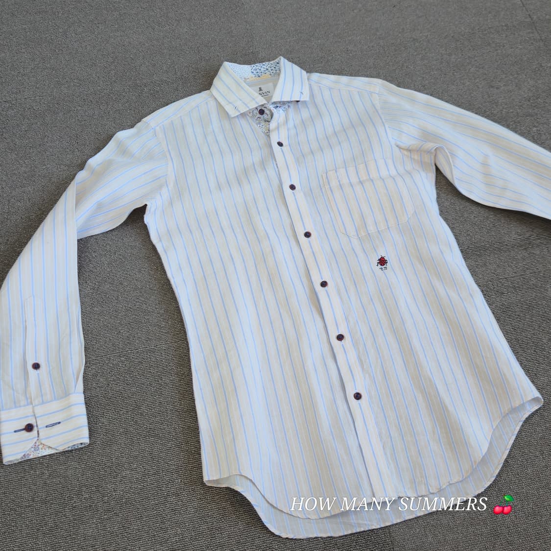 랑방컬렉션 스트라이프 긴팔 셔츠 무당벌레 자수 포인트 남방 상품이미지2