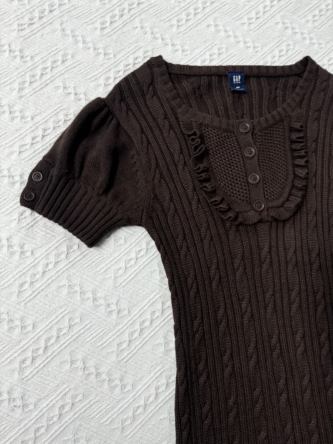 러플 버튼 디테일 케이블 니트 패턴 원피스 상품이미지3