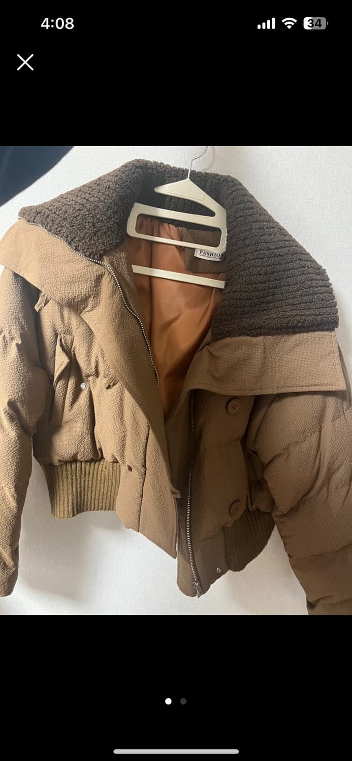 브라운 카라 숏패딩 새거 상품이미지2