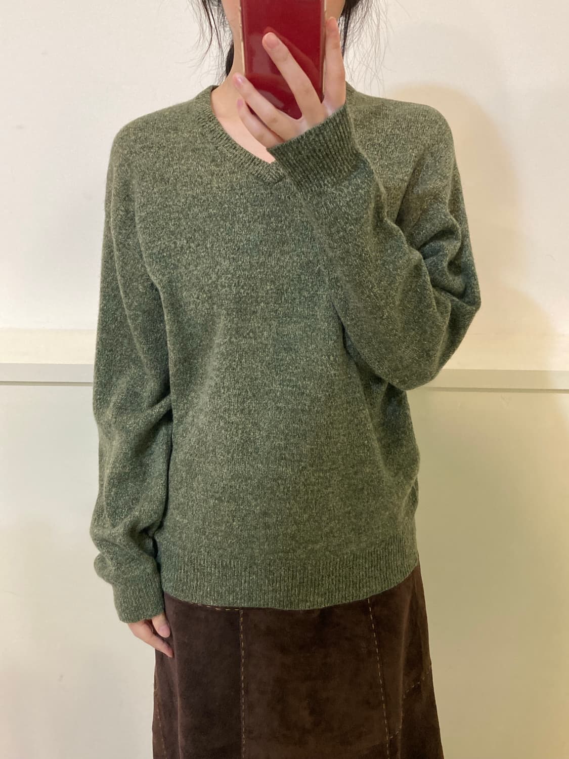 울 100% 쑥색 브이넥 니트 상품이미지8