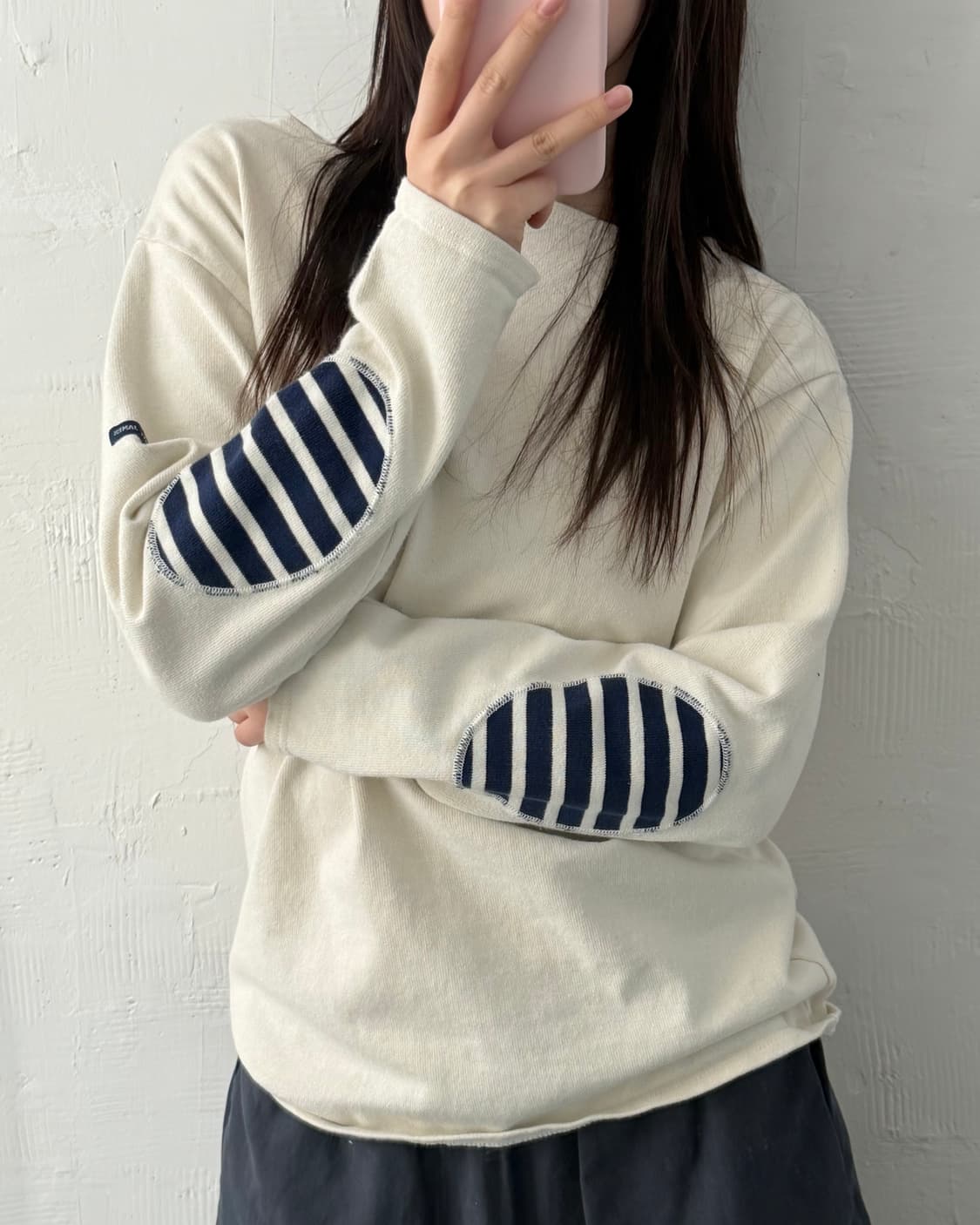 SAINT JAMES 세임트제임스 아이보리컬러 엘보우패치 보트넥 슬리브 상품이미지1