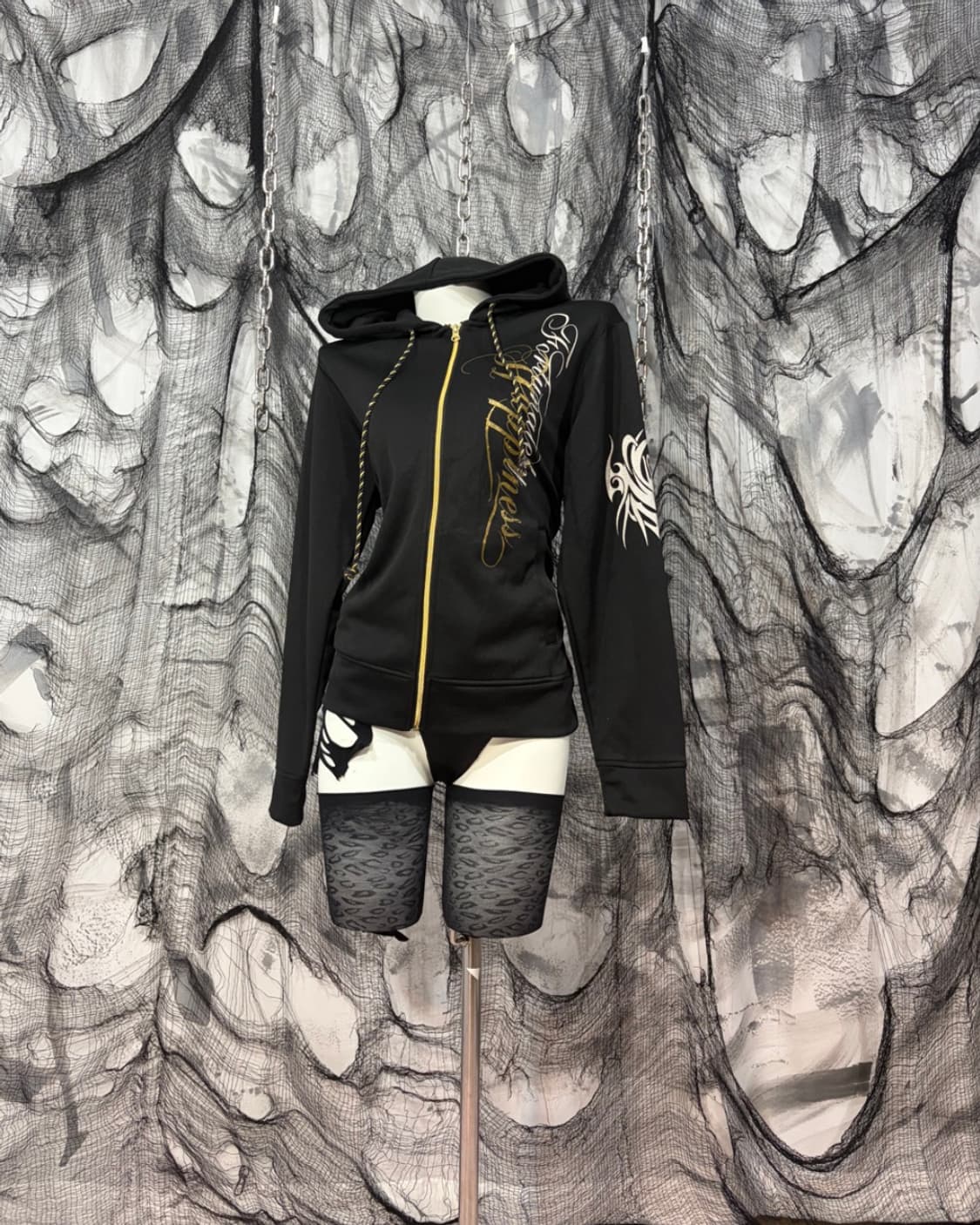 Y2K lettering Glitter hoodie zip up 상품이미지4