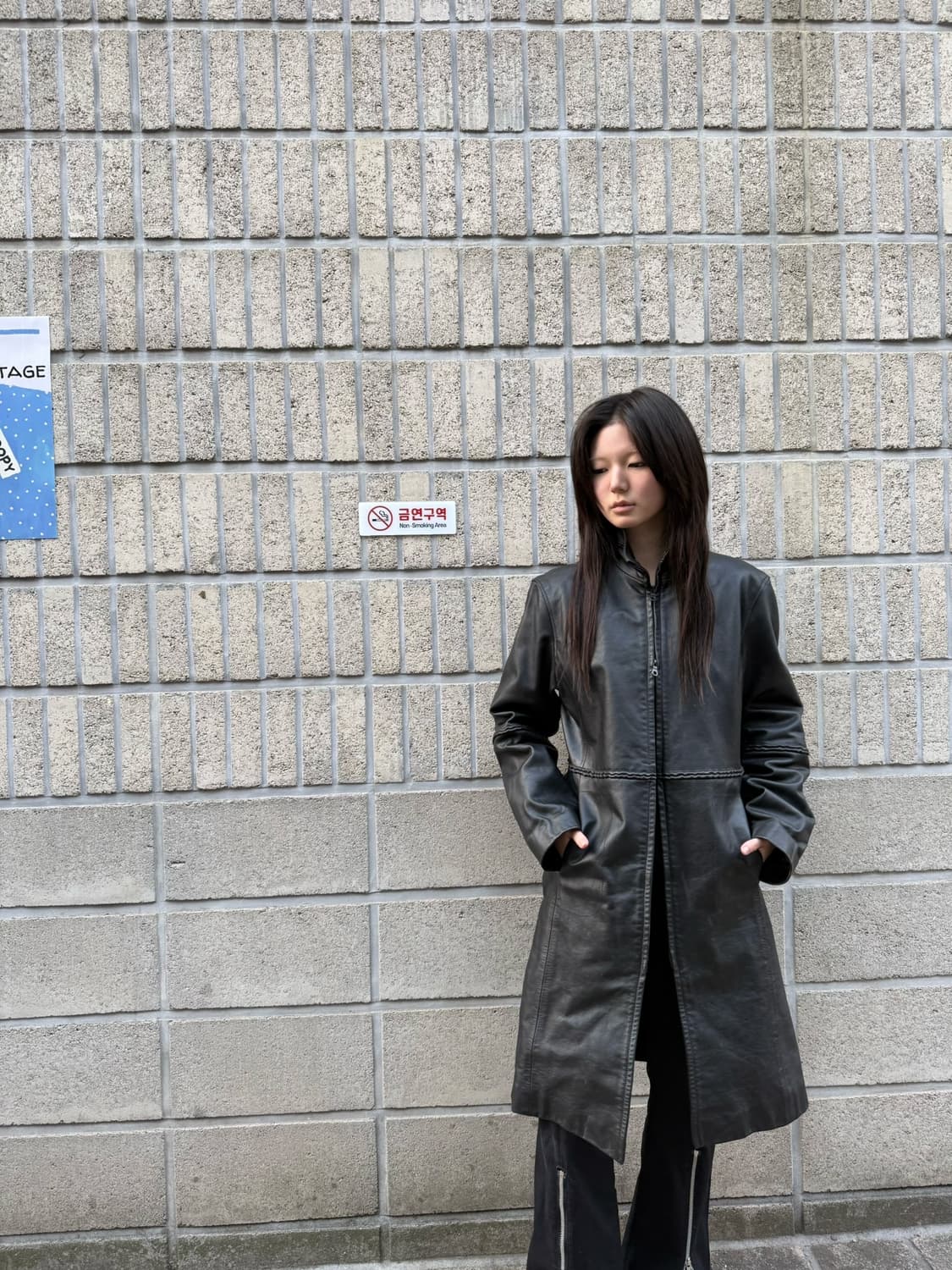 아르마니 진스 투웨이 집업 디테일 레더 코트 상품이미지4