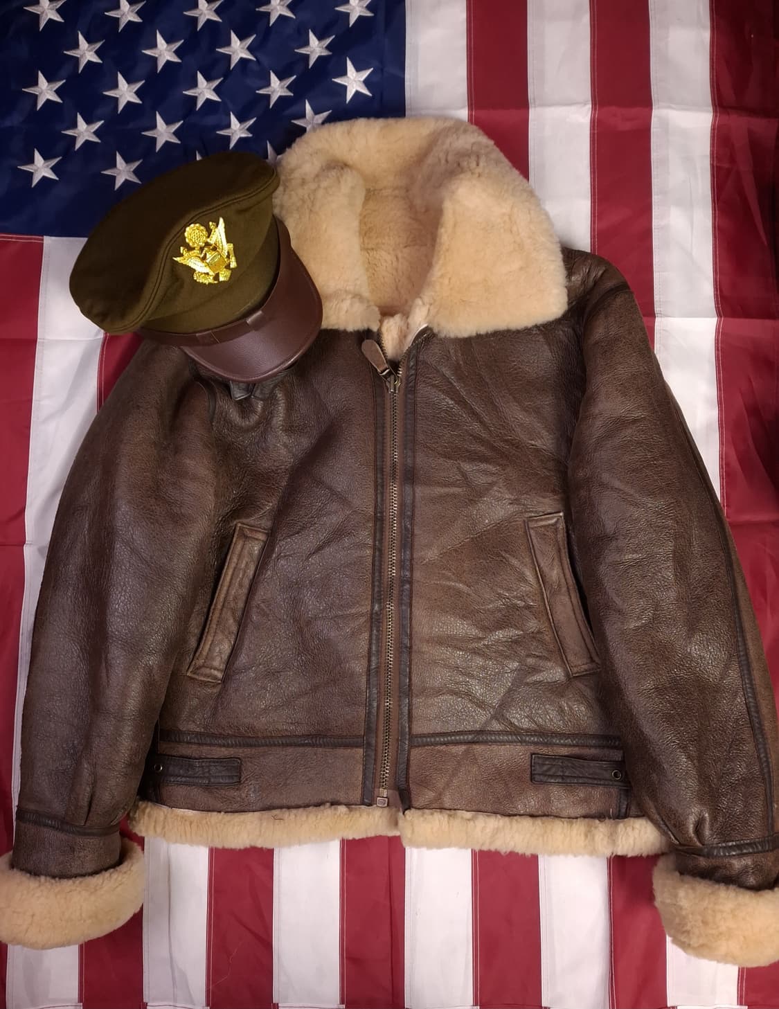 90's 국내산 미공군 B-3 TYPE 리얼레더 항공폭격기 무스탕 상품이미지1