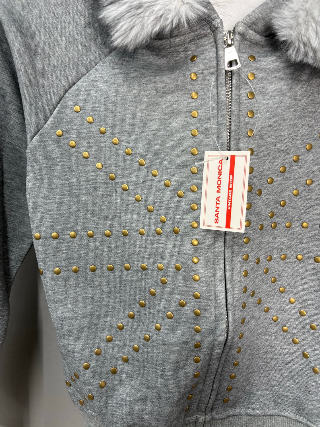 빈티지 금장 포인트 y2k 그레이 퍼 후드집업 ( 퍼 탈부착 가능) A3 상품이미지3