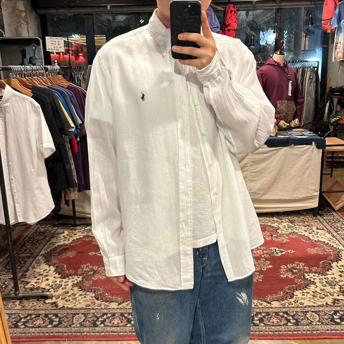 XXL) 폴로 랄프로렌 커스텀핏 화이트 린넨 셔츠 상품이미지9