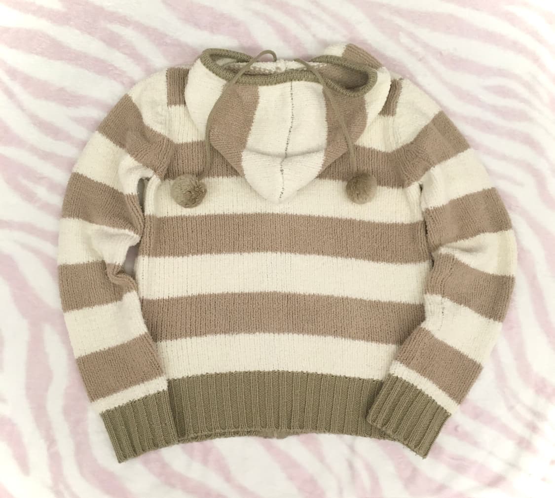 밀크초콜릿 스트라이프 폼폼이 후드집업 라떼갸루 상품이미지5