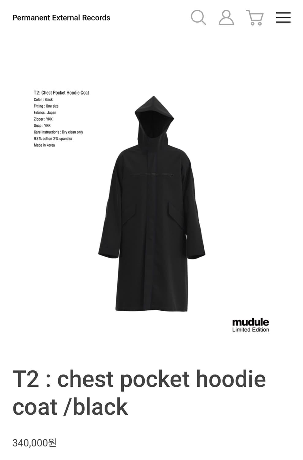 T2 : chest pocket hoodie coat black 상품이미지3