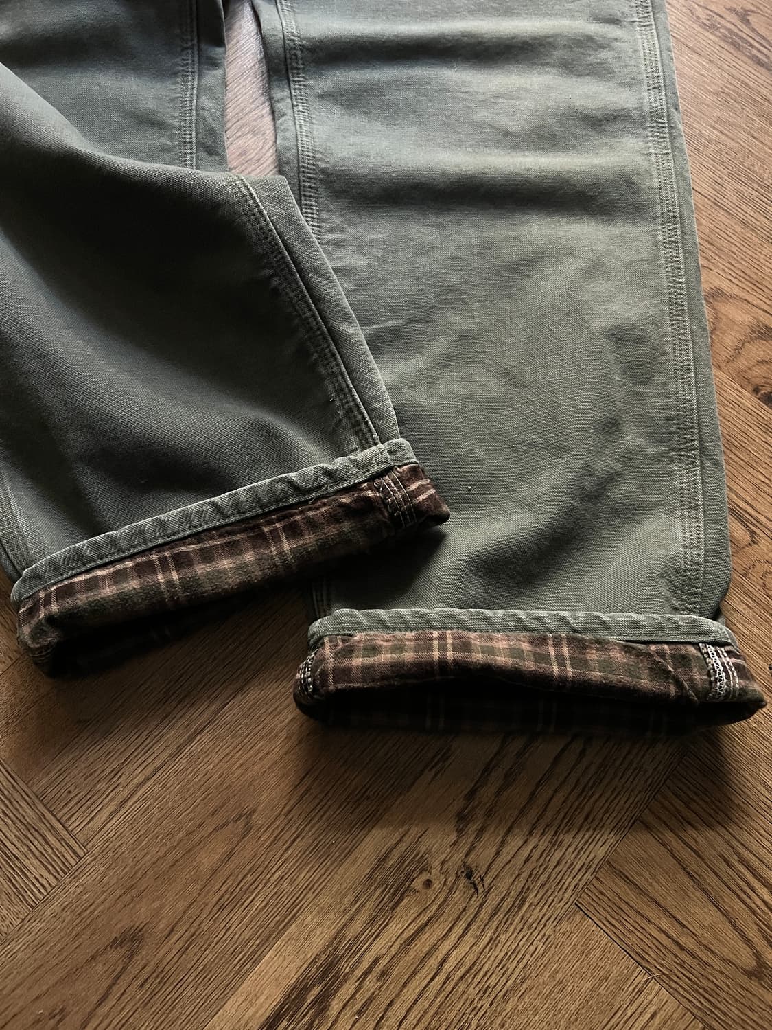 [36]칼하트 USA 체크 라이닝 모스그린 카펜터 워크 팬츠 M11 상품이미지2