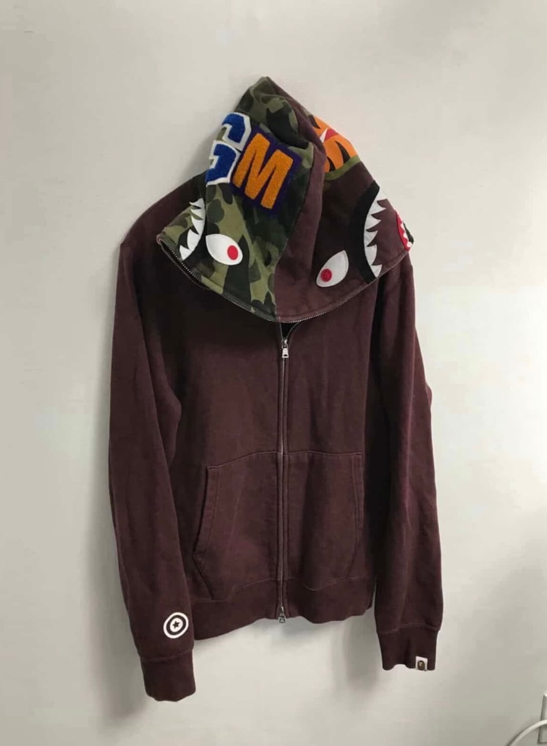 베이프 샤크 풀집업 후드 버건디 카모 믹스 상품이미지3