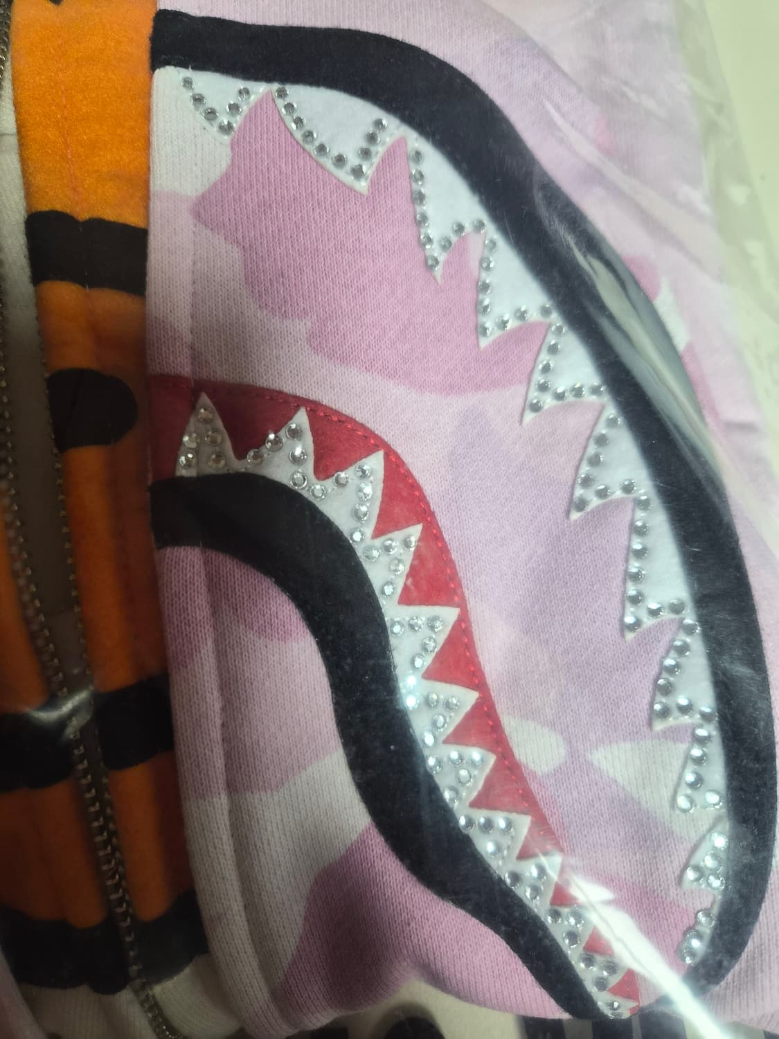 베이프 여성용 S 크리스탈  베이비 마일로 샤크 크롭 풀 집 더블 후 상품이미지4