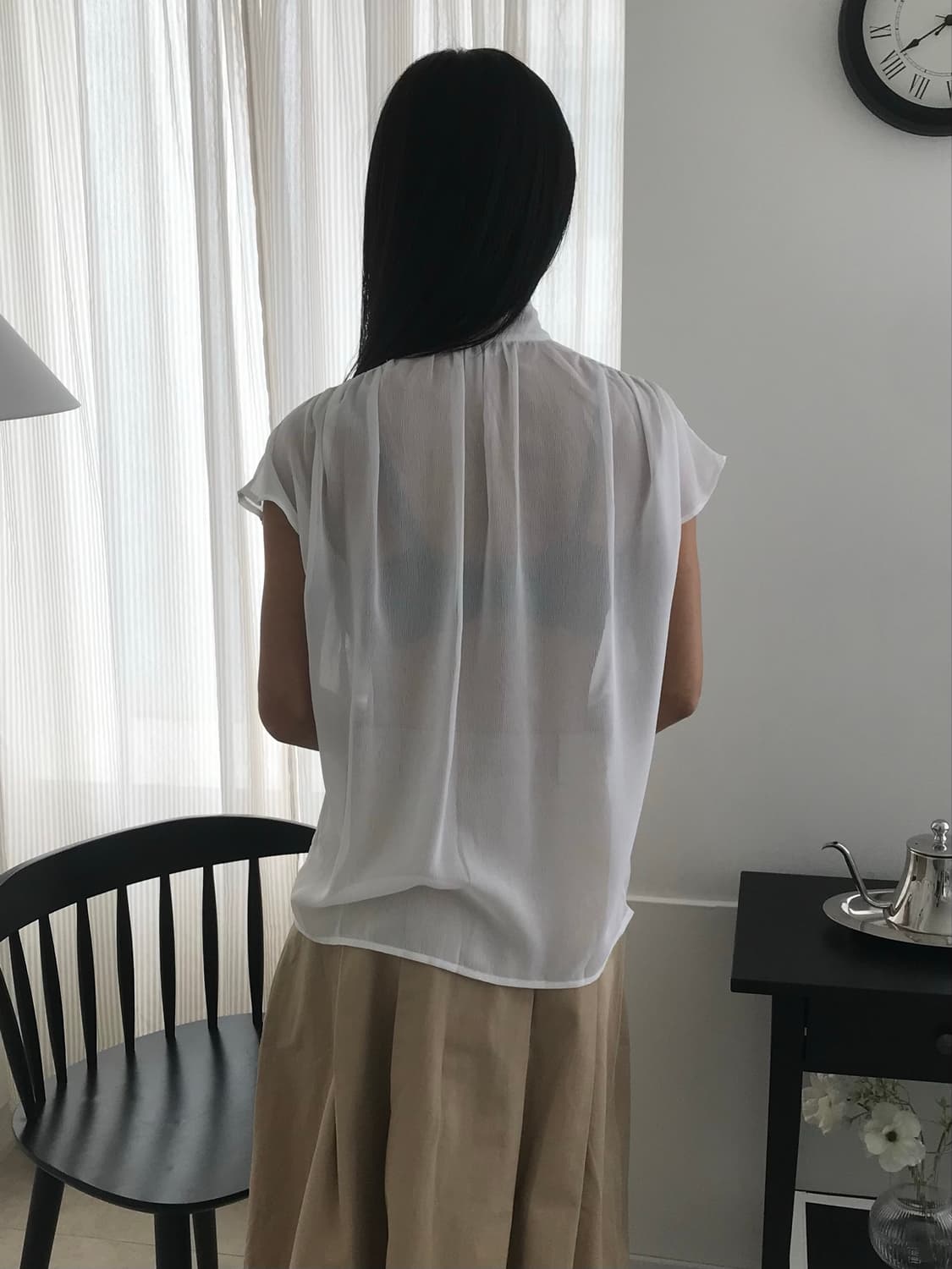 Ribbon tie sheer blouse 상품이미지4