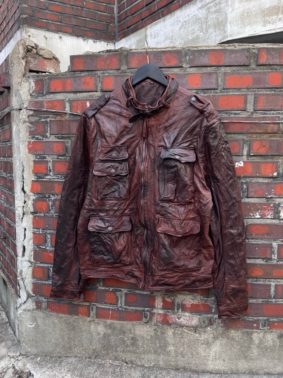 Leather 멀티포켓 디테일 라이더 가죽자켓 상품이미지1