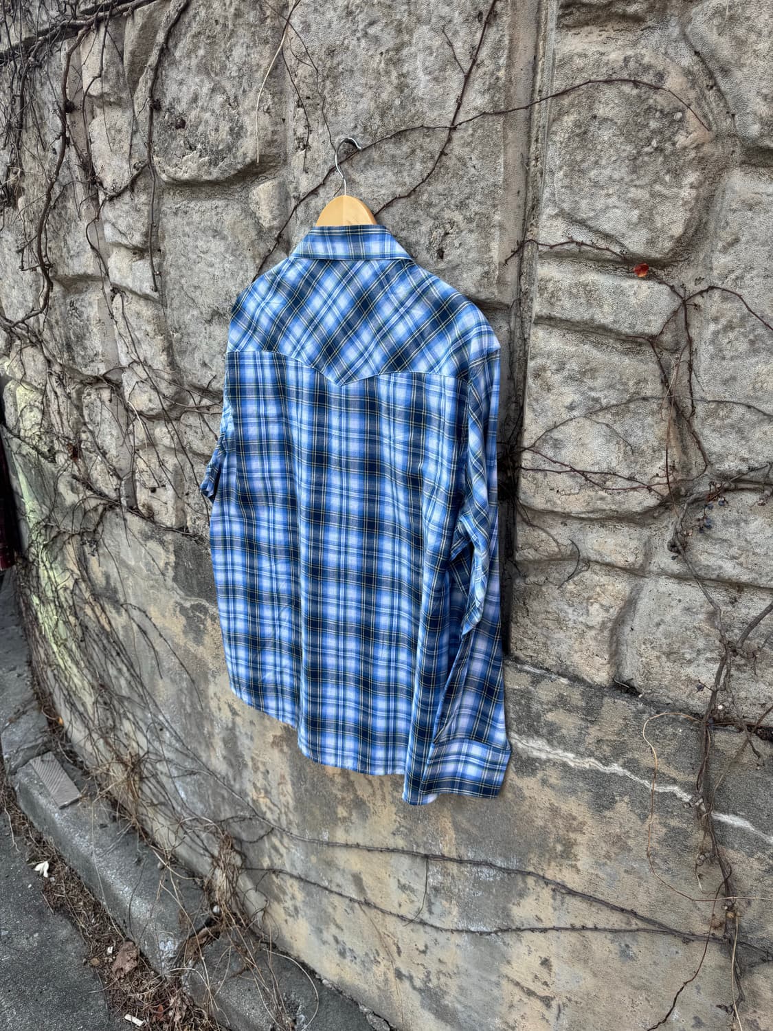 랭글러 빈티지 웨스턴 체크 셔츠 블루 xl 상품이미지4