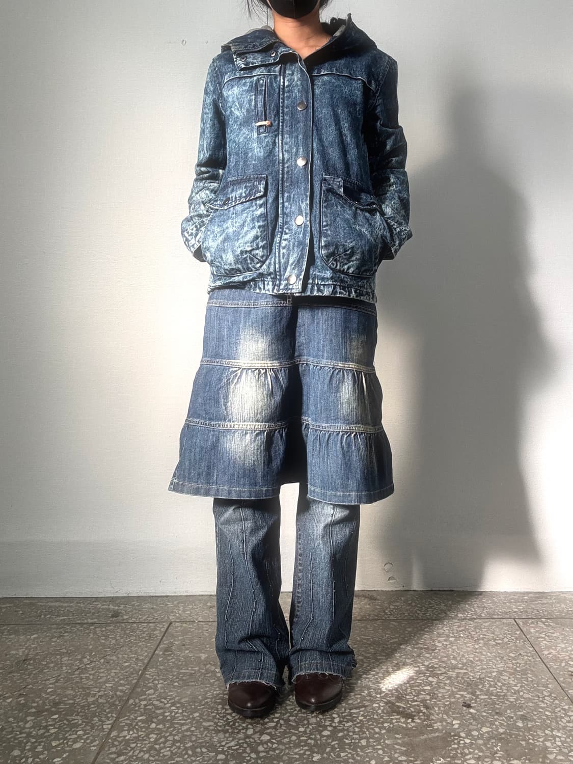 데님 미디 플리츠 스커트 상품이미지1