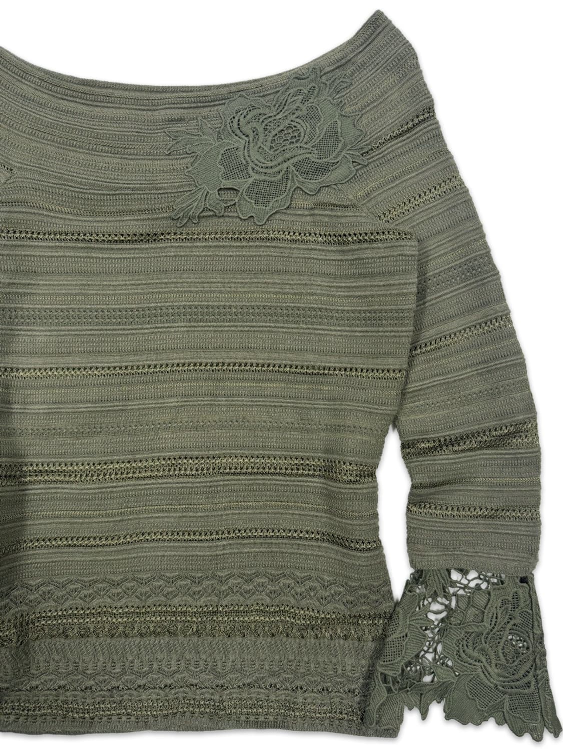 빈티지 카키 플라워 레이스 오프숄더 니트 상품이미지4