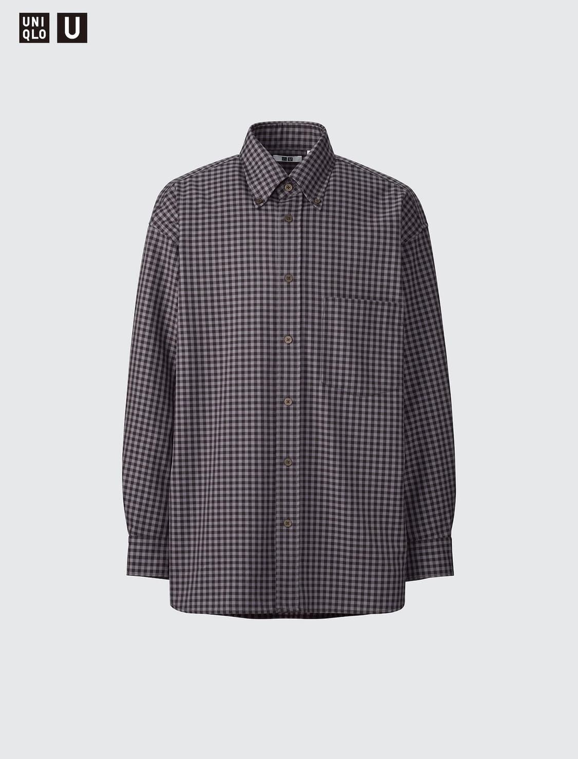 유니클로U 트윌 오버사이즈 셔츠 브라운체크 M 상품이미지2