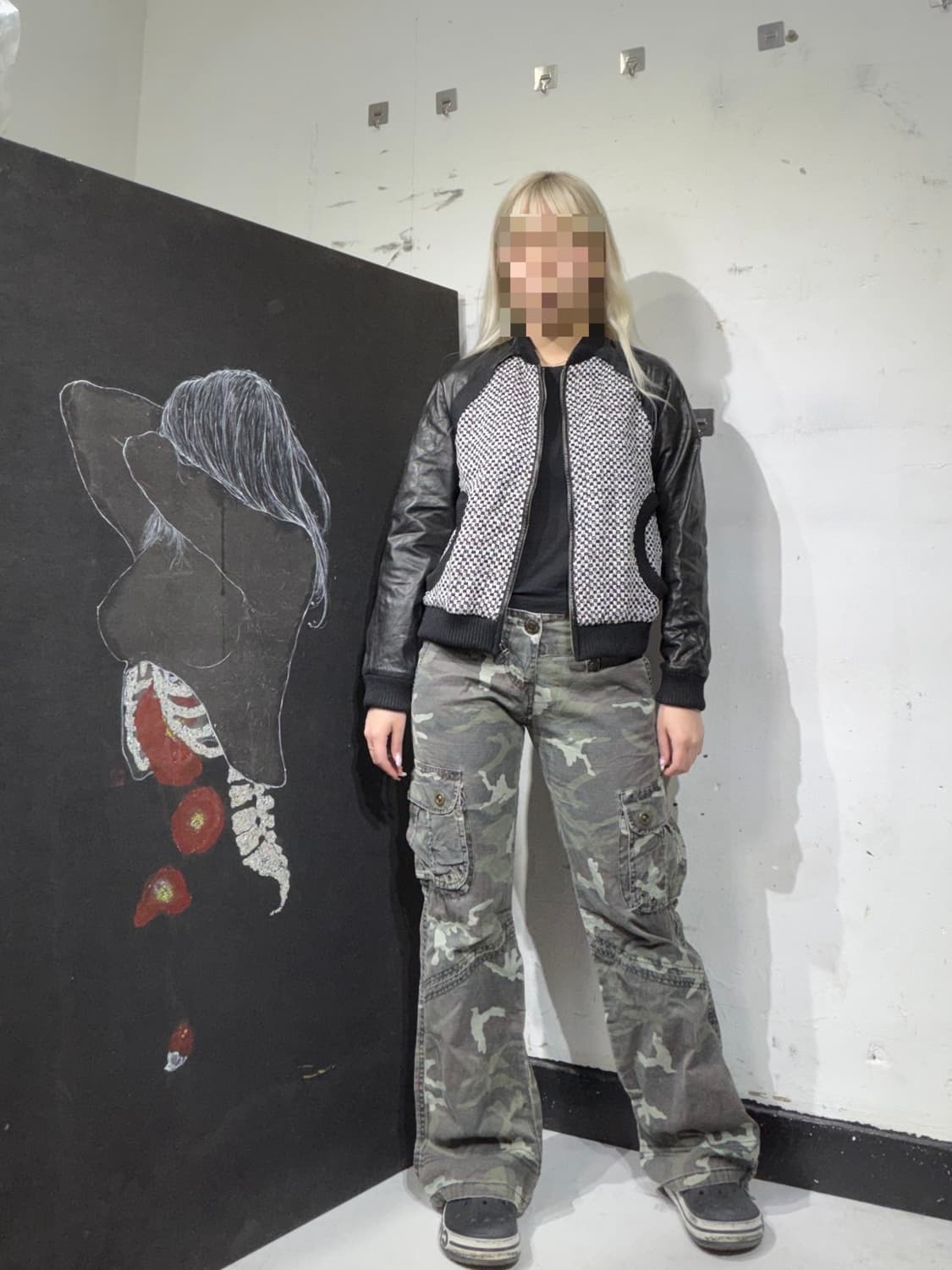 랑방 모노크롬 트위드 레더 가죽자켓 블루종 36 상품이미지3