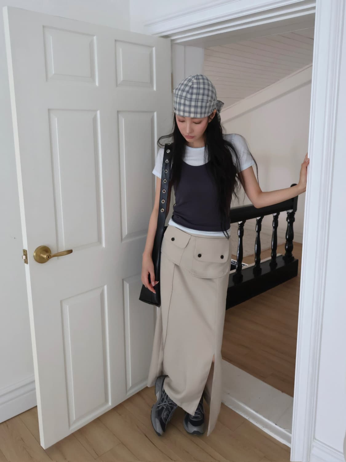 새상품) 포켓 레이어드 롱 스커트 베이지 상품이미지8