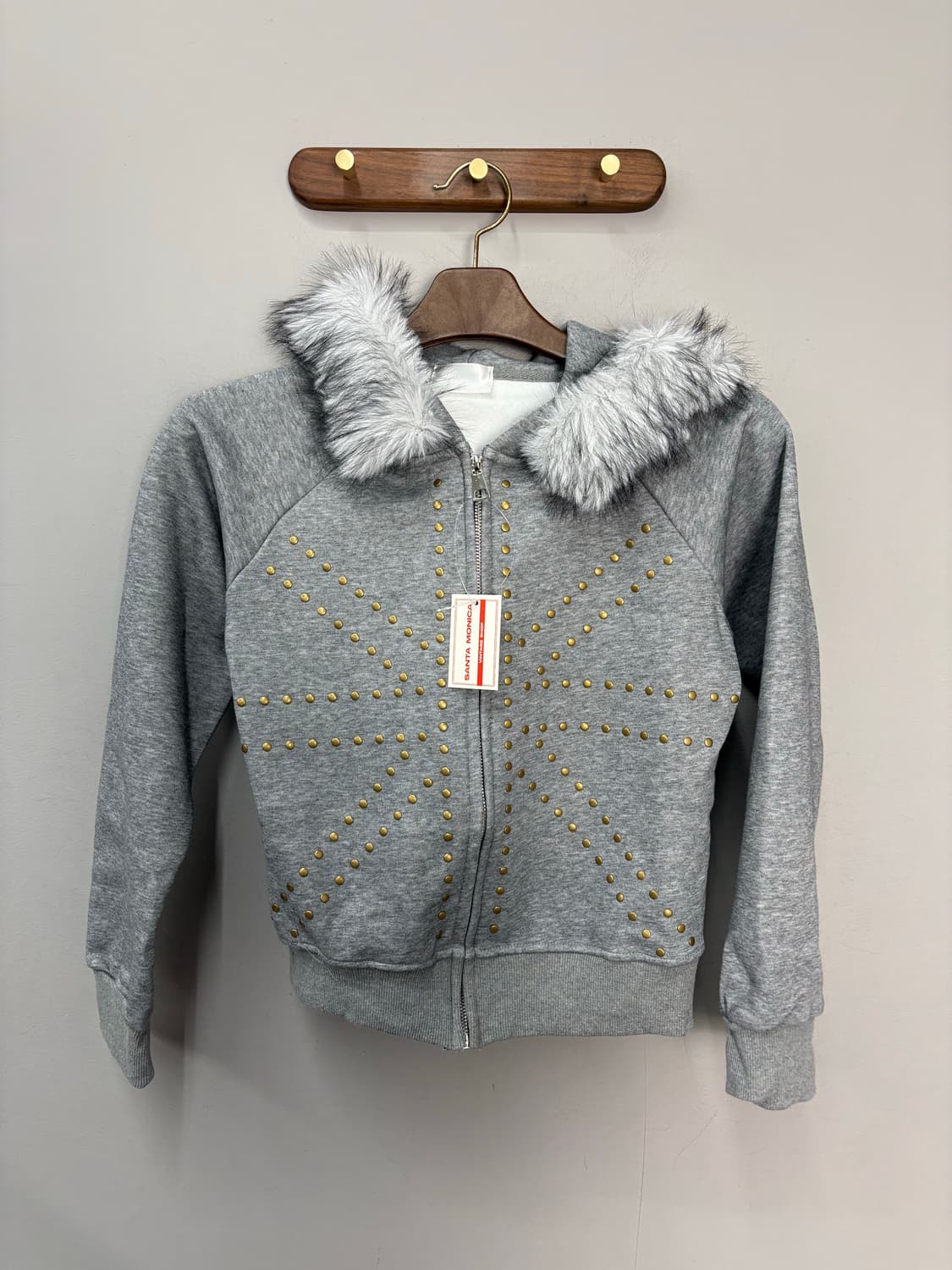 빈티지 금장 포인트 y2k 그레이 퍼 후드집업 ( 퍼 탈부착 가능) A3 상품이미지2