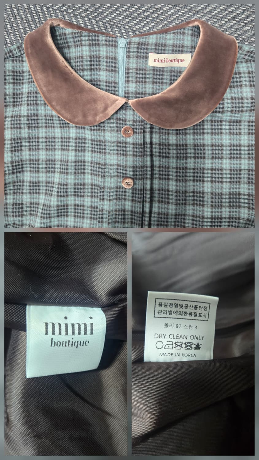 미미 부티크 Mimi Boutique 체크 롱 원피스 벨벳 카라 포인트 상품이미지10