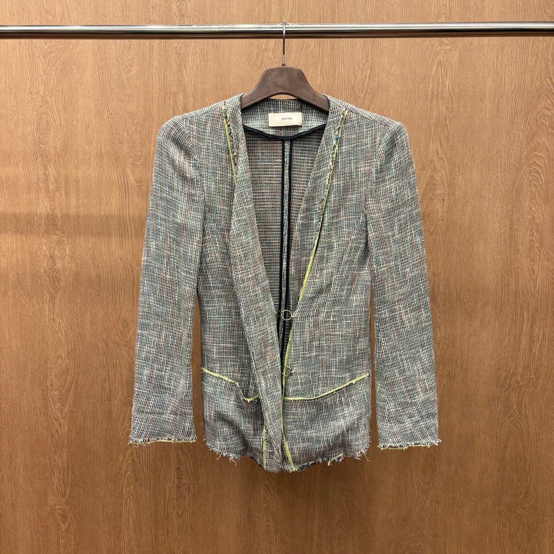 시스템 긴팔 트위드 자켓 미니멀 후크 여밈 오픈 프런트 디테일 그레이 상품이미지2