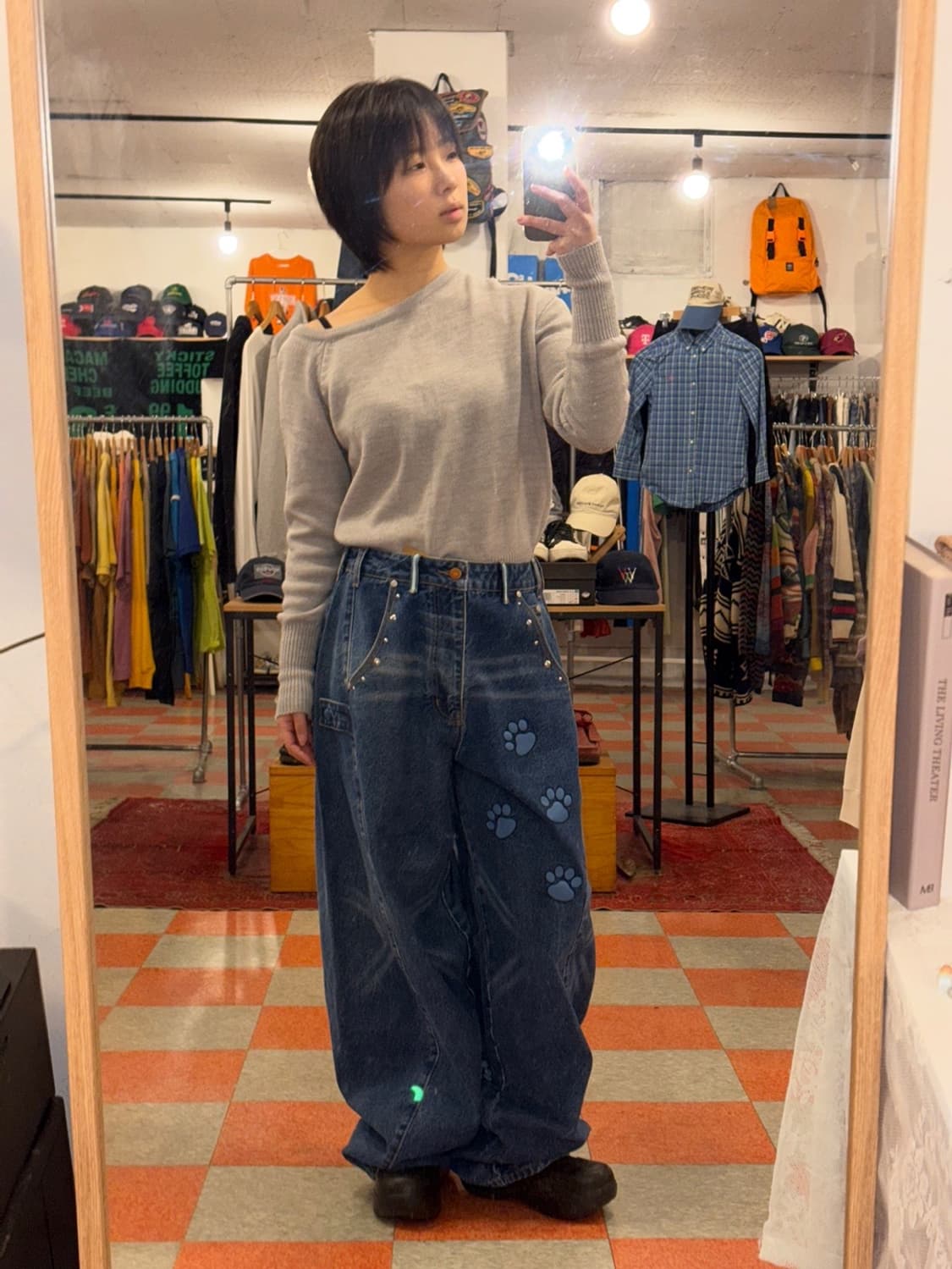 발바닥 프린팅 데님와이드팬츠 상품이미지2