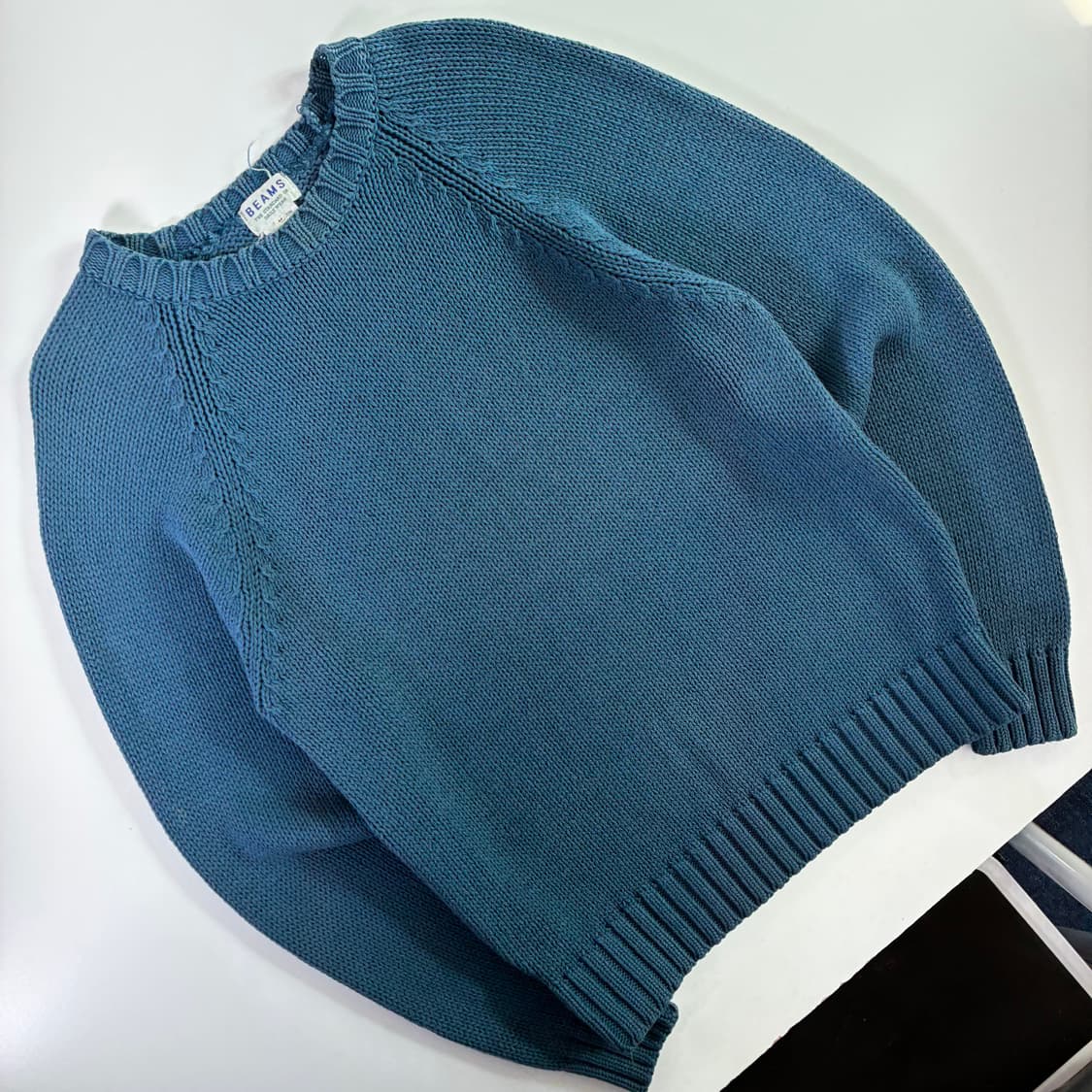 Beams  빔즈 헤비코튼 스카이블루 라운드 니트  상품이미지2