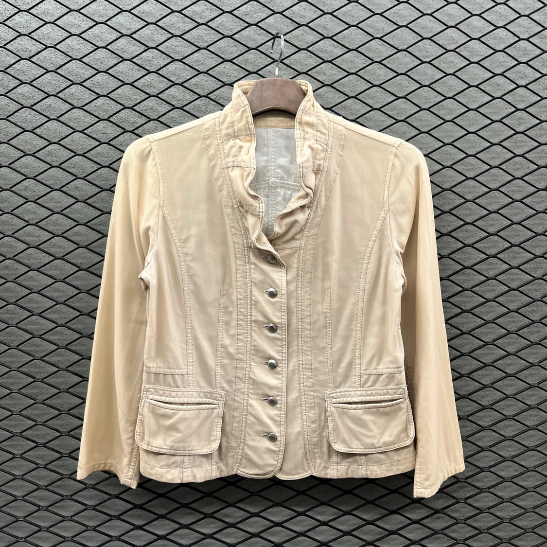 JPN VINTAGE 글리터 자켓 투포켓 웨이브 카라넥 디테일 베이지 상품이미지2